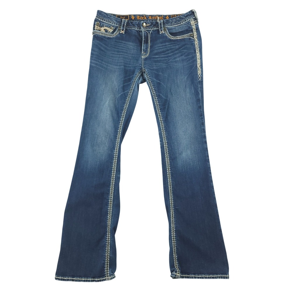 Rock Revival Royal Boot Jeans Womens 32 Blue Med Wash Bootcut Stretch Denim
